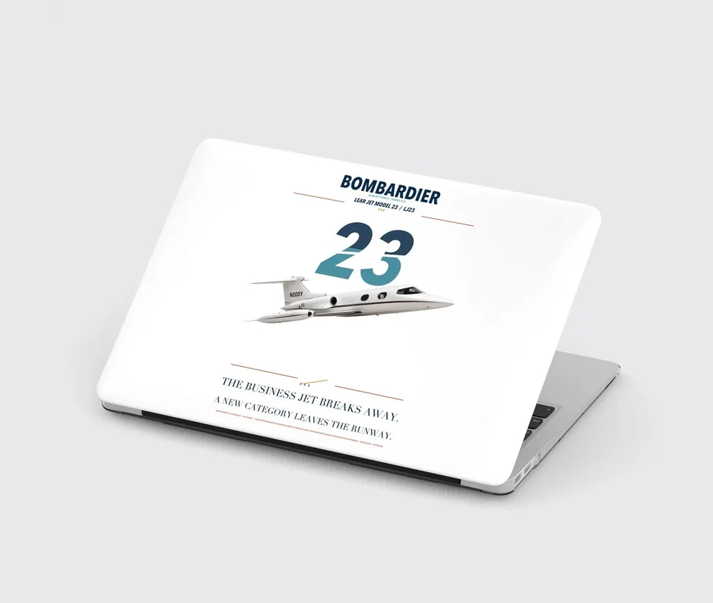 Bombardier Learjet 23 design on white MacBook case
