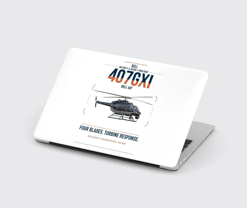 Bell 407GXi design on white MacBook case