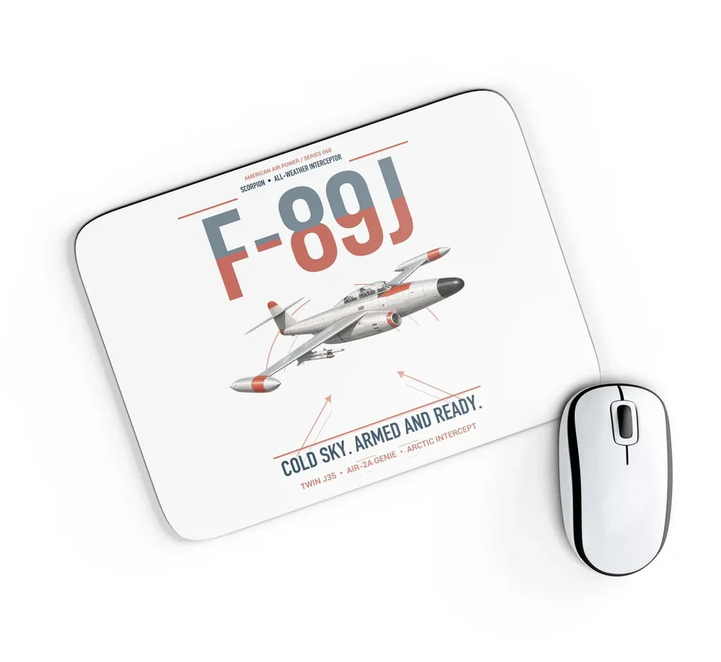 F-89J Scorpion design on white rectangle mouse pad