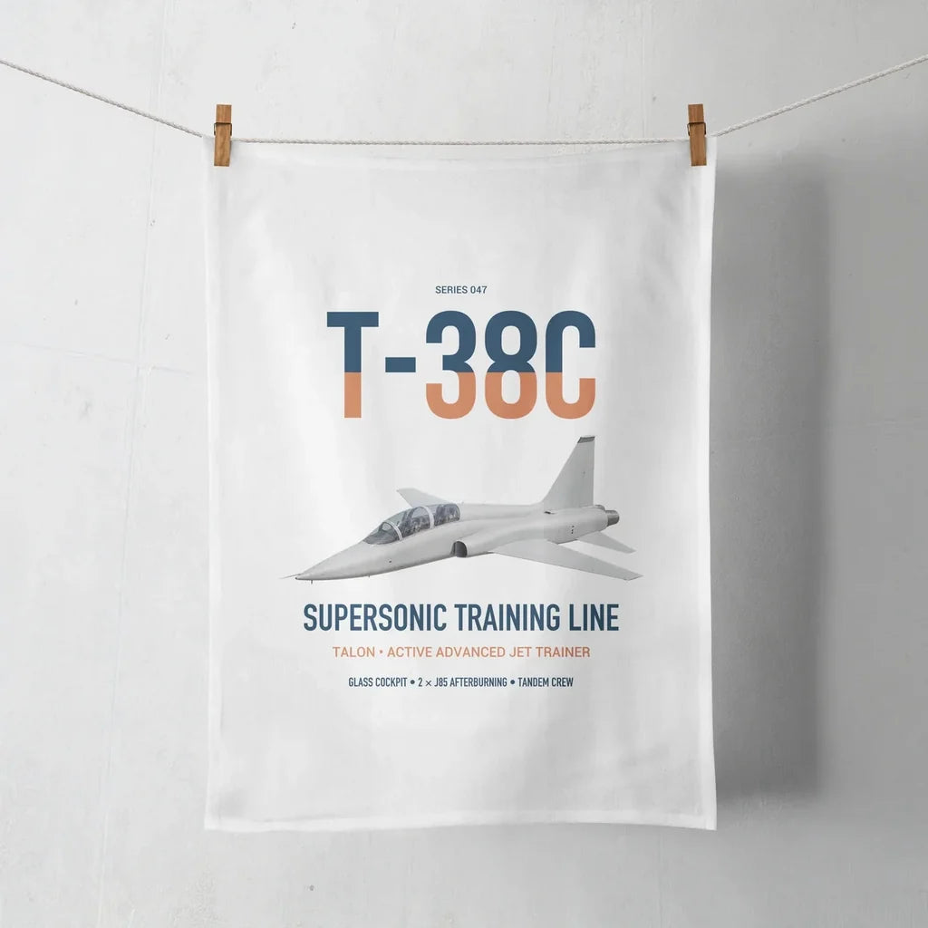 T-38C Talon design on white towel