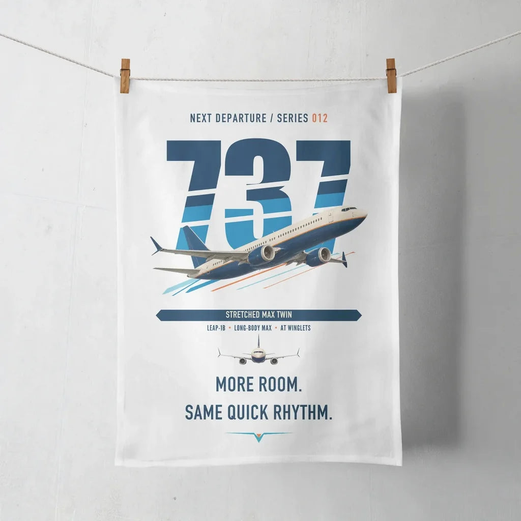 Boeing 737 MAX 9 design on white towel