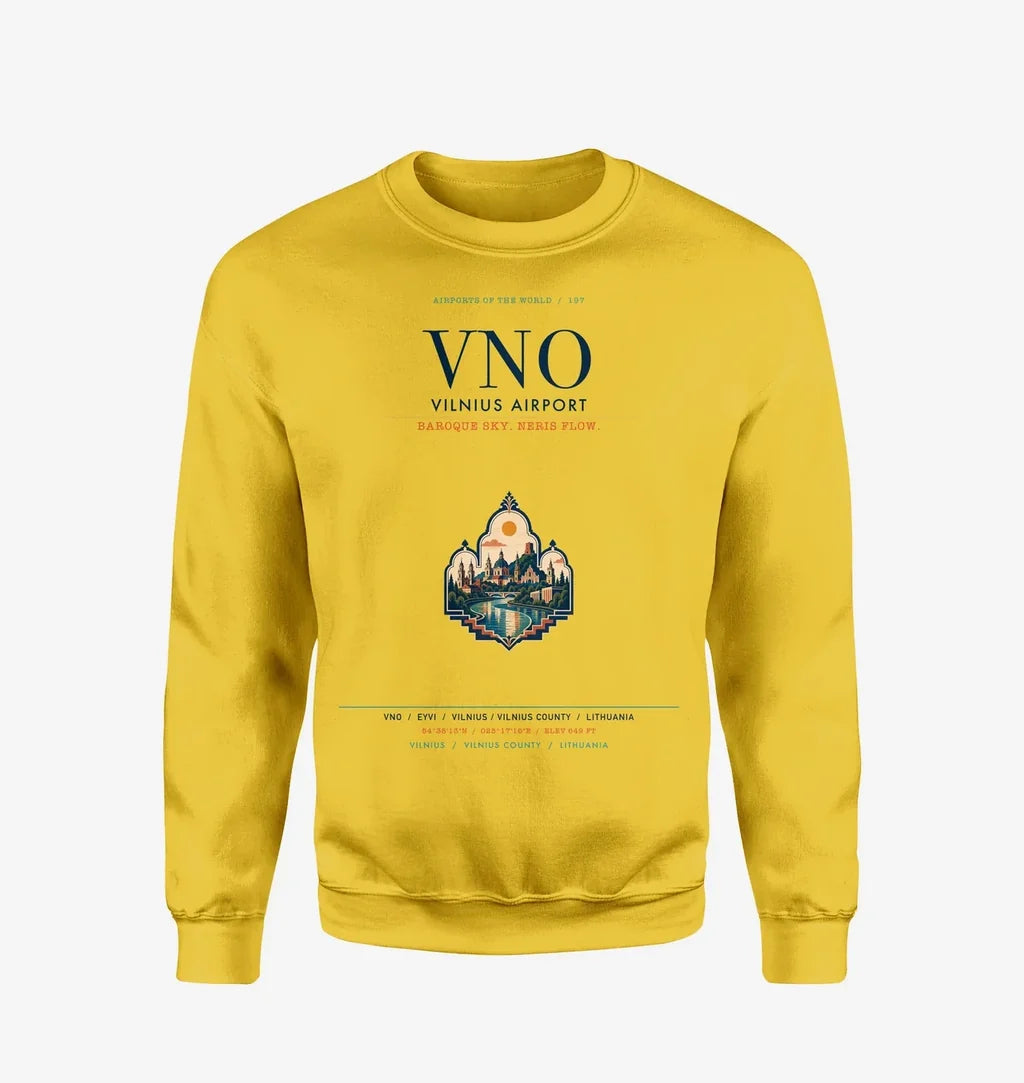 Vilnius Airport (VNO) design on yellow sweatshirt