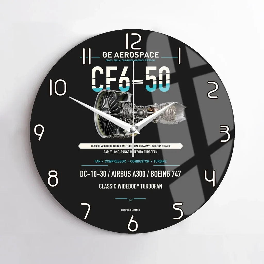 CF6-50 design on black no frame wall clock