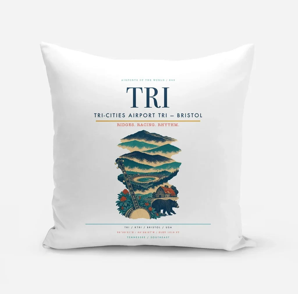 Tri-Cities Airport (TRI) design on white pillow