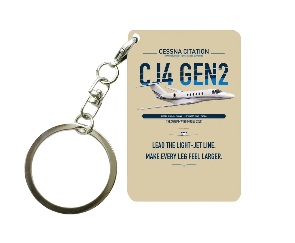 Cessna Citation CJ4 Gen2 design on beige designed key chain, double-side print