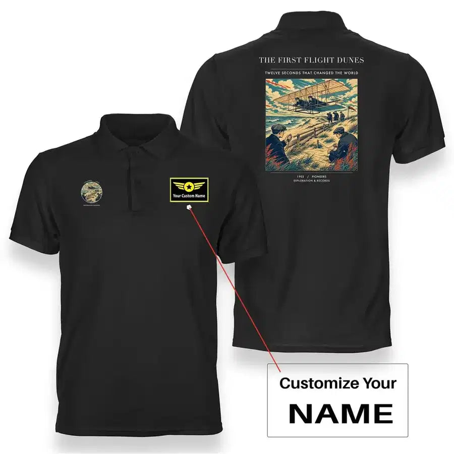 VINTAGE G4000 - The First Flight Dunes - Double-Side Polo T-Shirt design on black+name