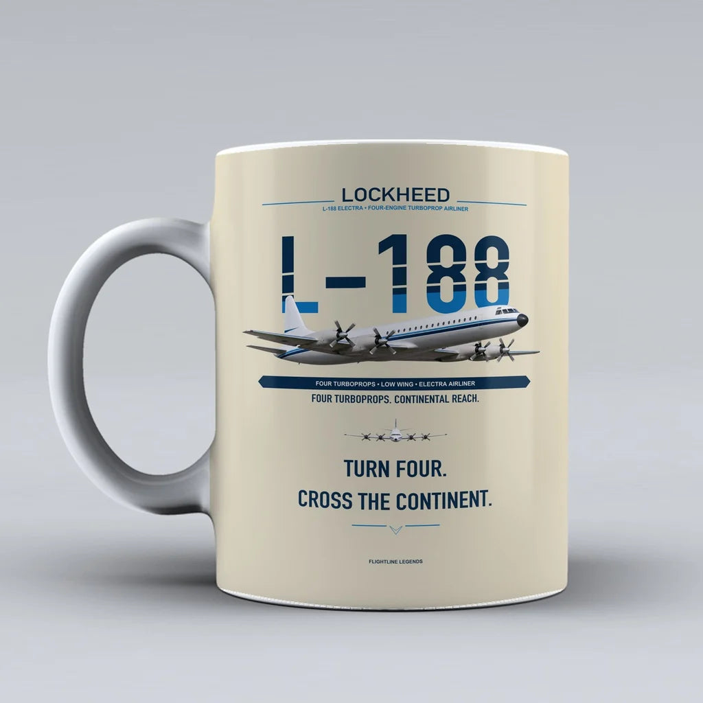 L-188 Electra Mug design on beige lockheed