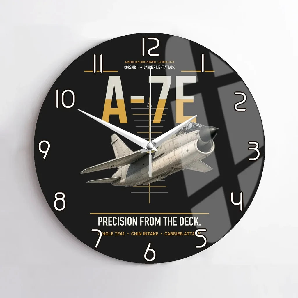 A-7E Corsair II design on black no frame wall clock