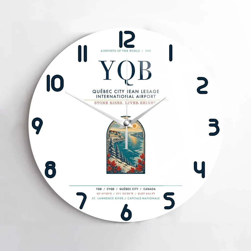 Québec City Jean Lesage International Airport (YQB) design on white no frame wall clock