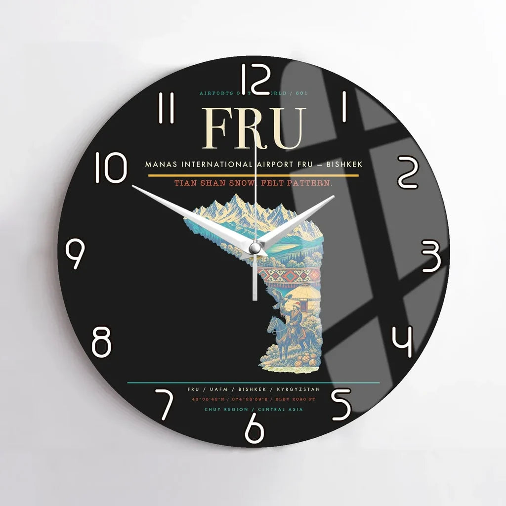 Manas International Airport (FRU) design on black no frame wall clock