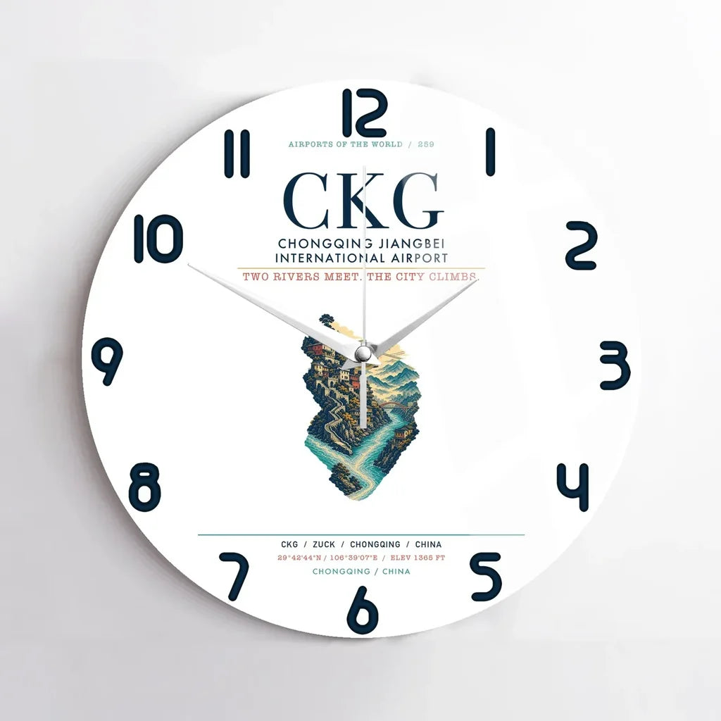 Chongqing Jiangbei International Airport (CKG) design on white no frame wall clock