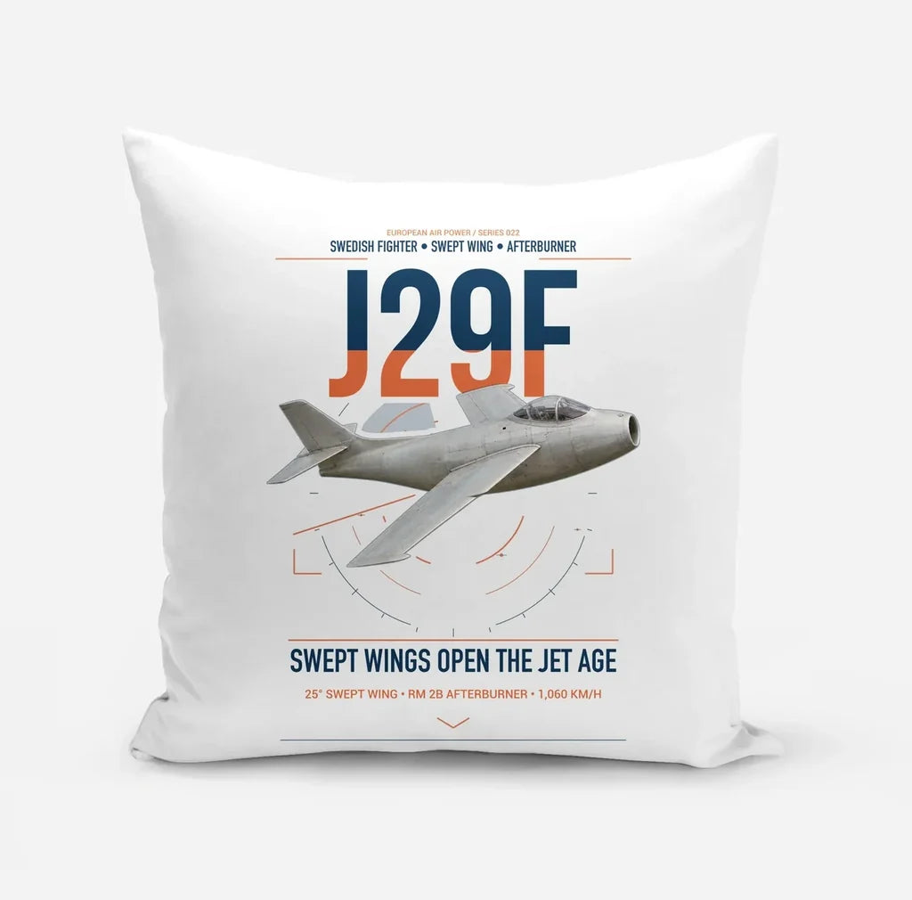 Saab J 29F Tunnan design on white pillow