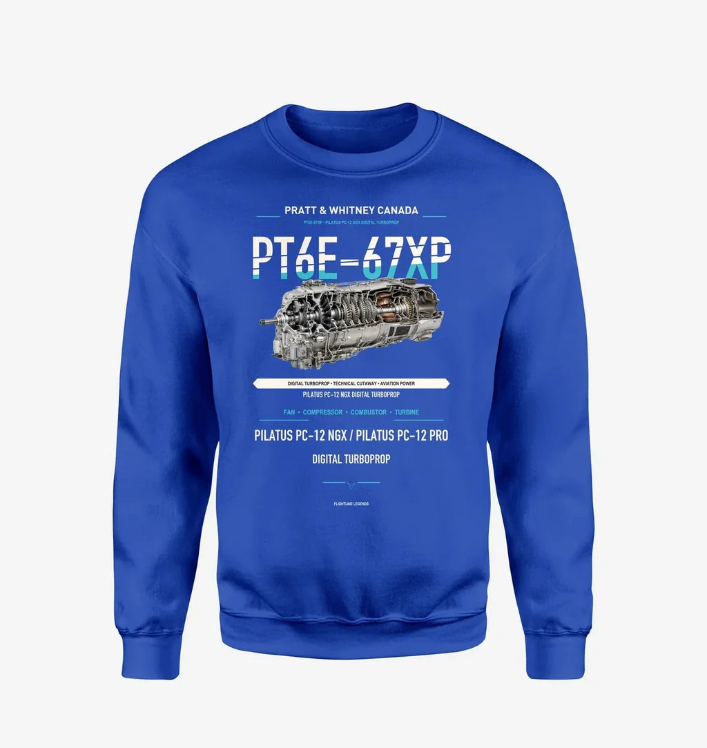 PT6E-67XP design on blue sweatshirt
