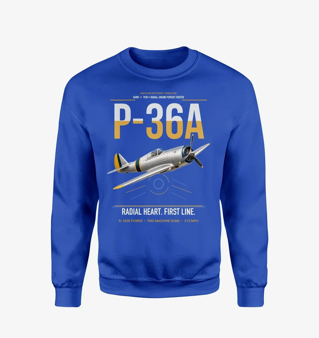 P-36A Hawk design on blue sweatshirt