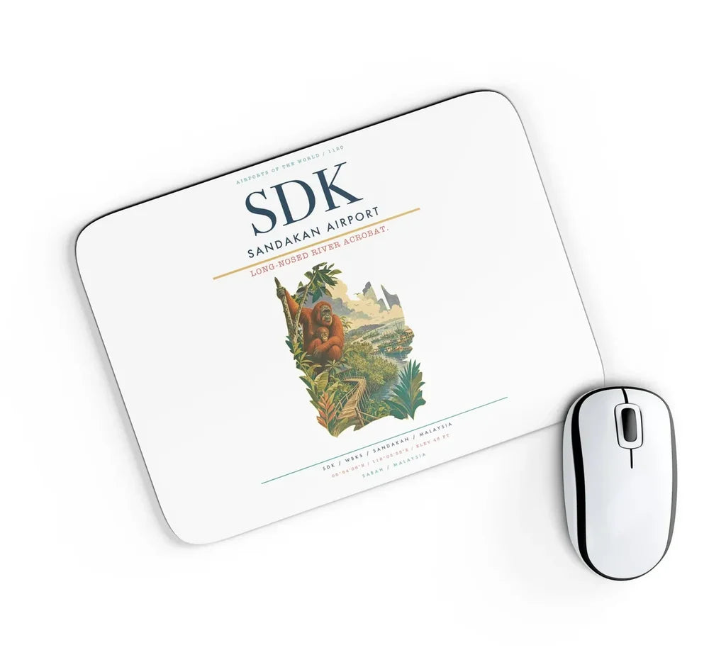 Sandakan Airport (SDK) design on white rectangle mouse pad