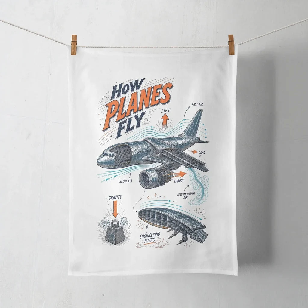 How Planes Fly V2 design on white towel