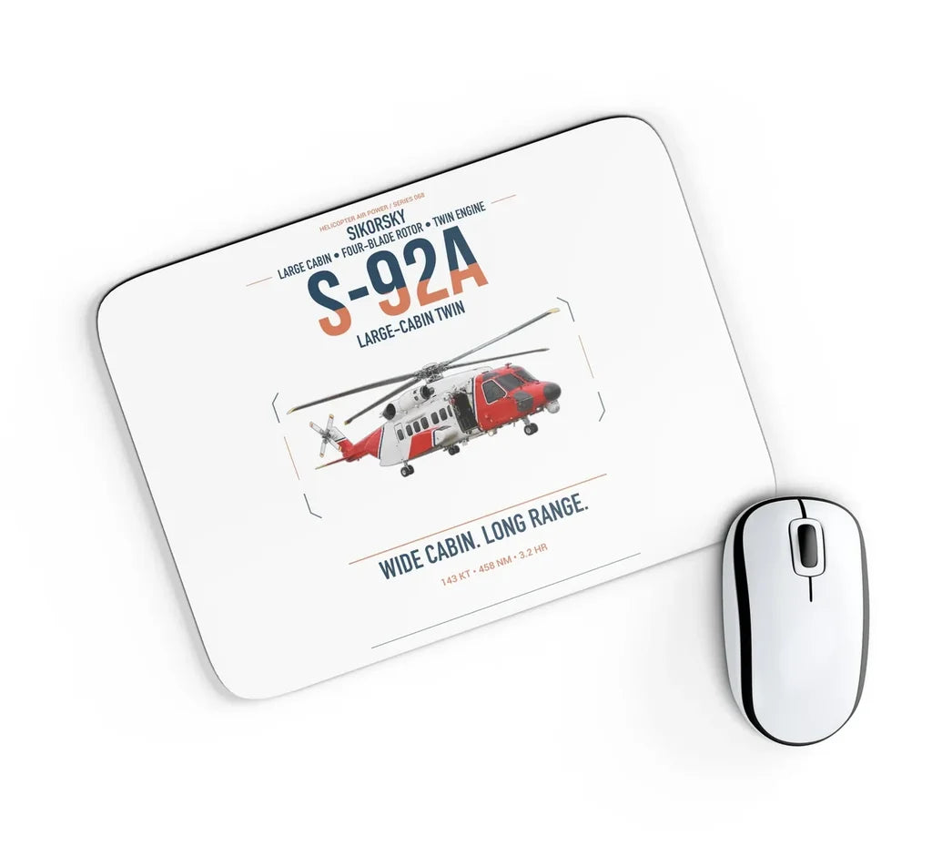 Sikorsky S-92A design on white rectangle mouse pad
