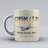 Thumbnail for Airbus C295M T.21 design on beige ceramic mug, double-side print
