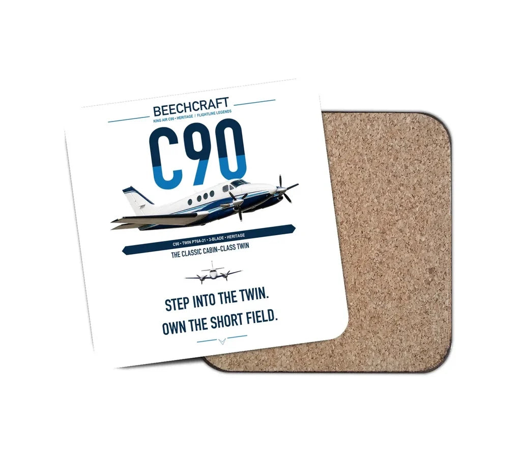 Beechcraft King Air C90 design on white 1 piece coaster