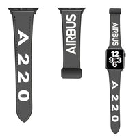 Thumbnail for Airbus A220 Flat Text leather apple watch band - grey