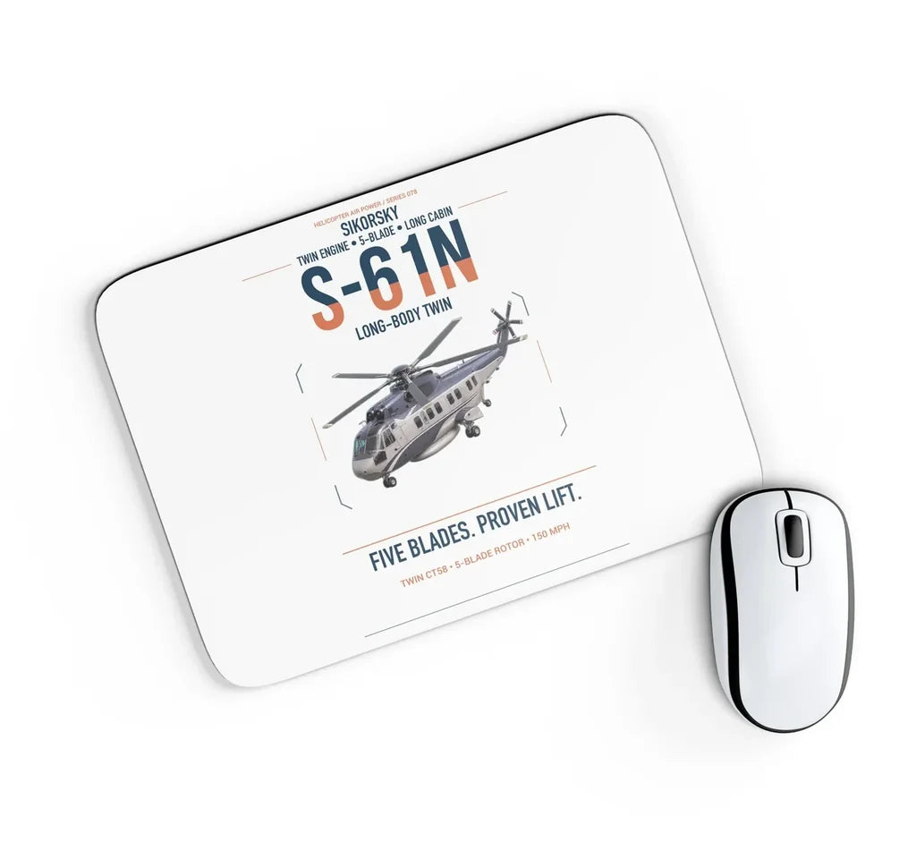 Sikorsky S-61N design on white rectangle mouse pad