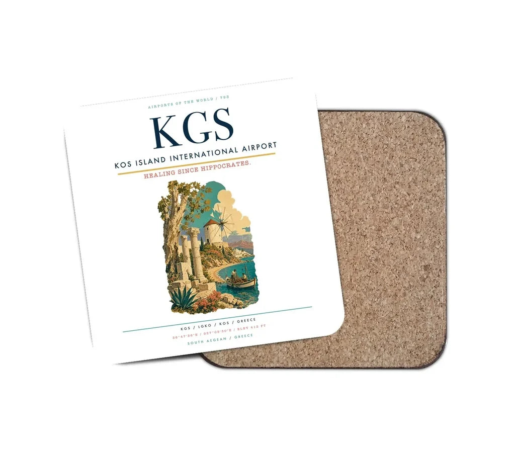 Kos Island International Airport (KGS) design on white 1 piece coaster