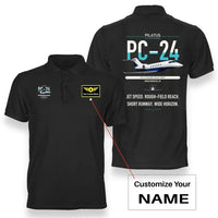 Thumbnail for Pilatus PC-24 design on black+name double-side polo t-shirt, double-side print