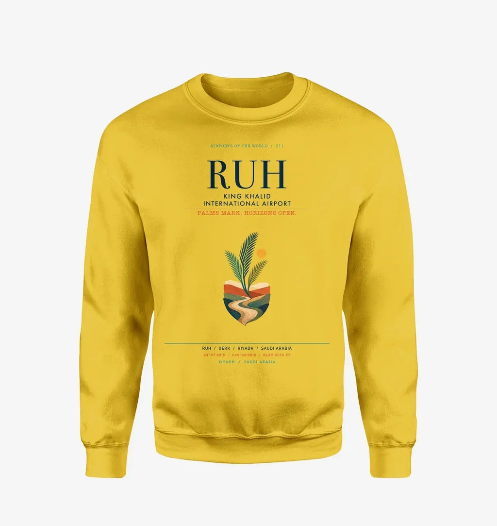 King Khalid International Airport (RUH) design on yellow sweatshirt