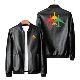 Colourful 3 Airplanes PU Leather Jackets