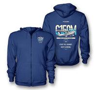 Thumbnail for Cessna 150M design on blue premium zipped hoodie, double-side print