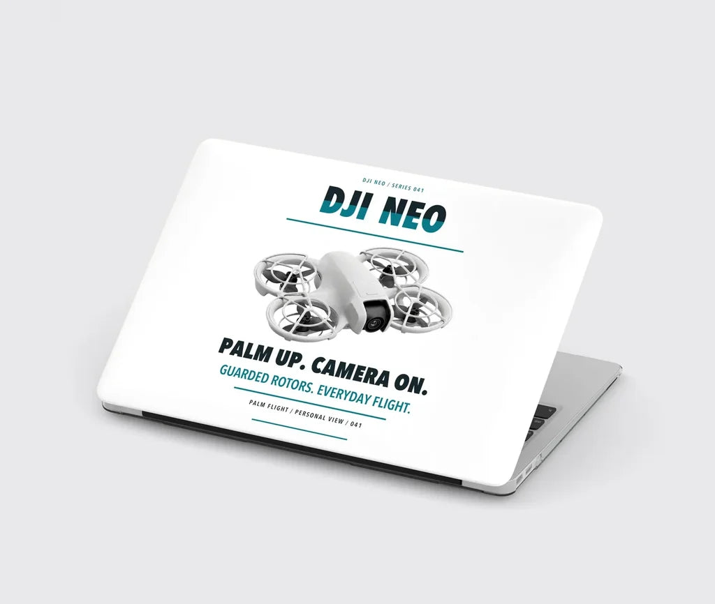 DJI Neo design on white MacBook case