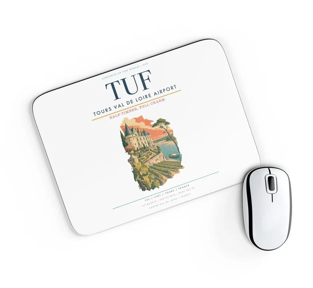 Tours Val de Loire Airport (TUF) design on white rectangle mouse pad