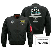 Thumbnail for Piper PA-24-250 Comanche 250 design on black+name bomber jacket, double-side print