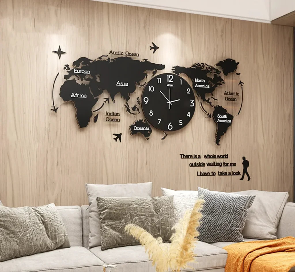 Acrylic & Decorative World Map Wall Clock - view 2
