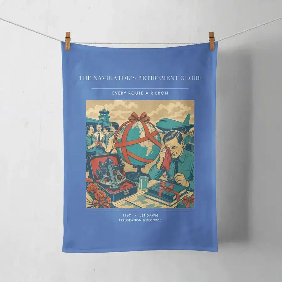 VINTAGE G4435 - The Navigator's Retirement Globe - Designed Towels design on blue
