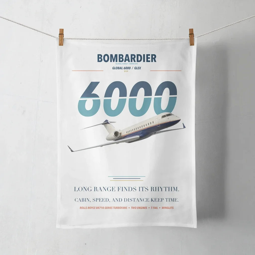 Bombardier Global 6000 design on white towel
