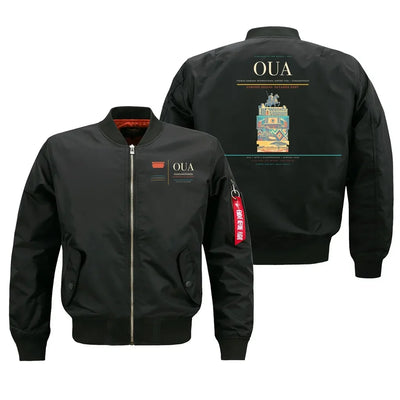 Thomas Sankara International Airport (OUA) design on black bomber jacket