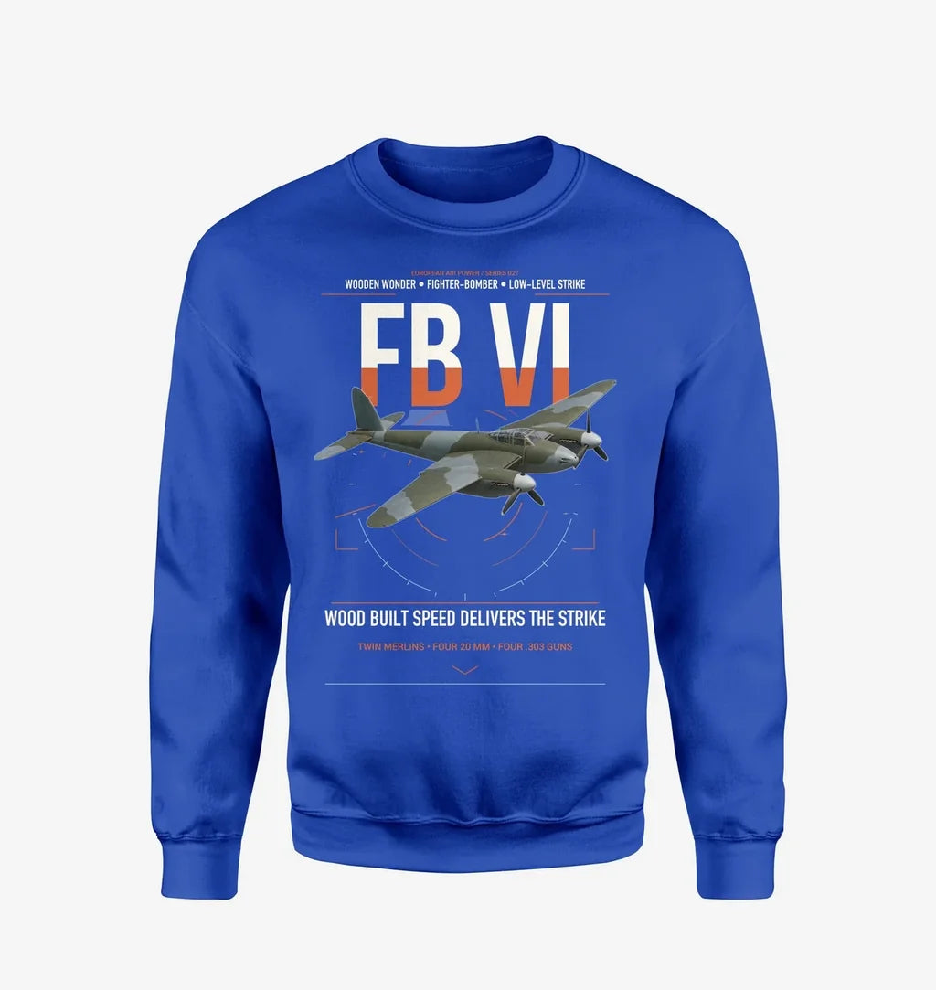 de Havilland Mosquito FB VI design on blue sweatshirt