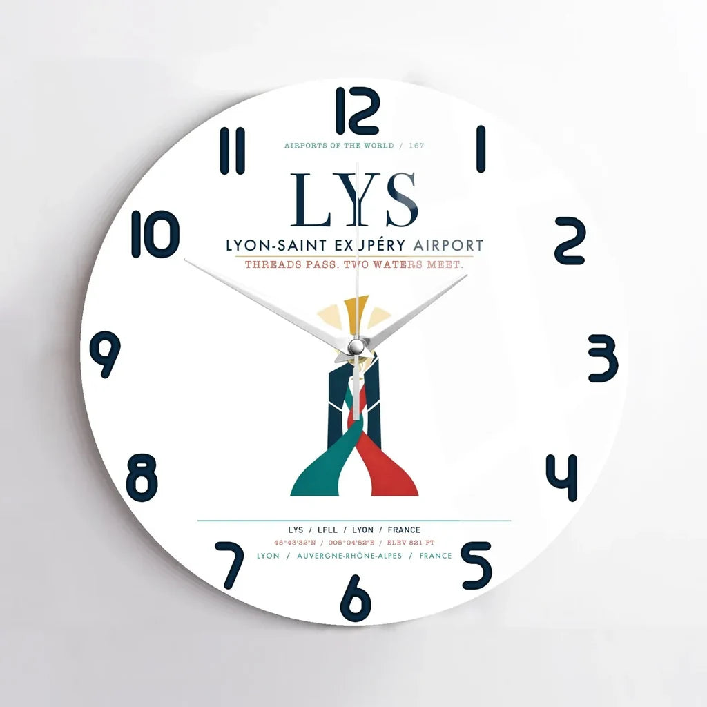 Lyon-Saint Exupéry Airport (LYS) design on white no frame wall clock