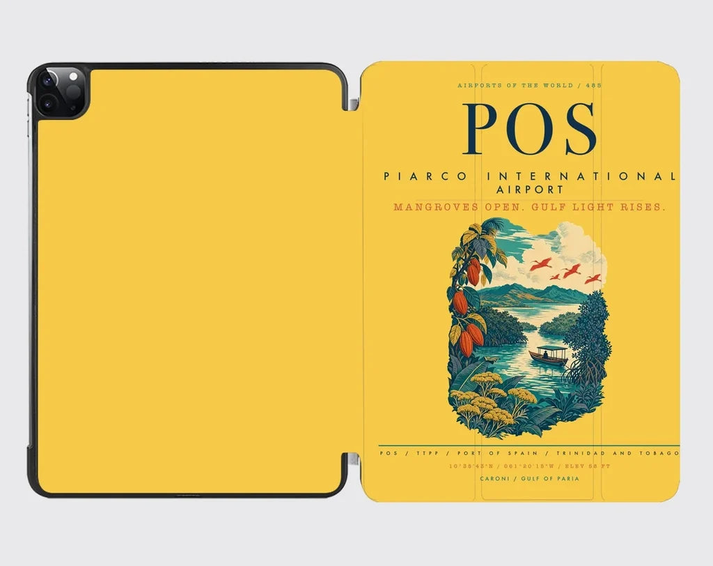 Piarco International Airport (POS) design on yellow ipad tablet case