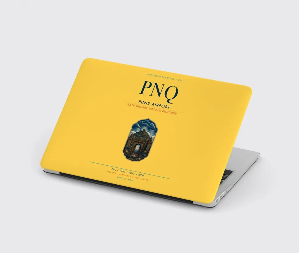 Pune Airport (PNQ) design on yellow MacBook case
