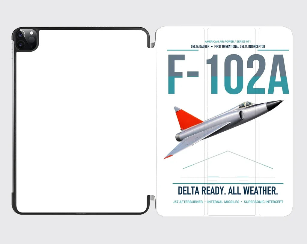 F-102A Delta Dagger design on white ipad tablet case