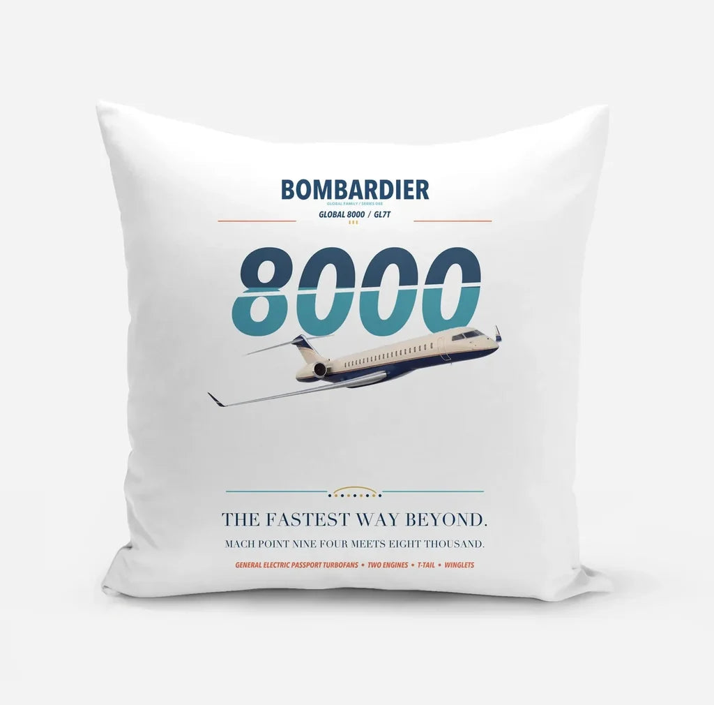 Bombardier Global 8000 design on white pillow