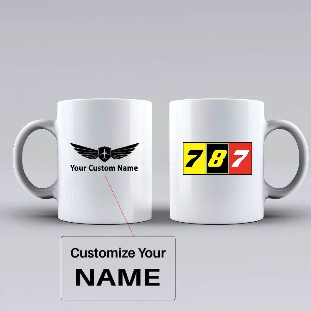 Flat Colourful 787 Ceramic White aviation design on ceramic mug, premium ceramic with glazed finish.