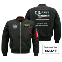 Thumbnail for Cessna Citation CJ4 Gen2 design on black+name bomber jacket, double-side print