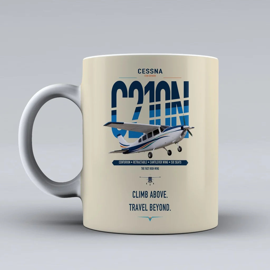 Cessna T210N Centurion design on beige ceramic mug, double-side print