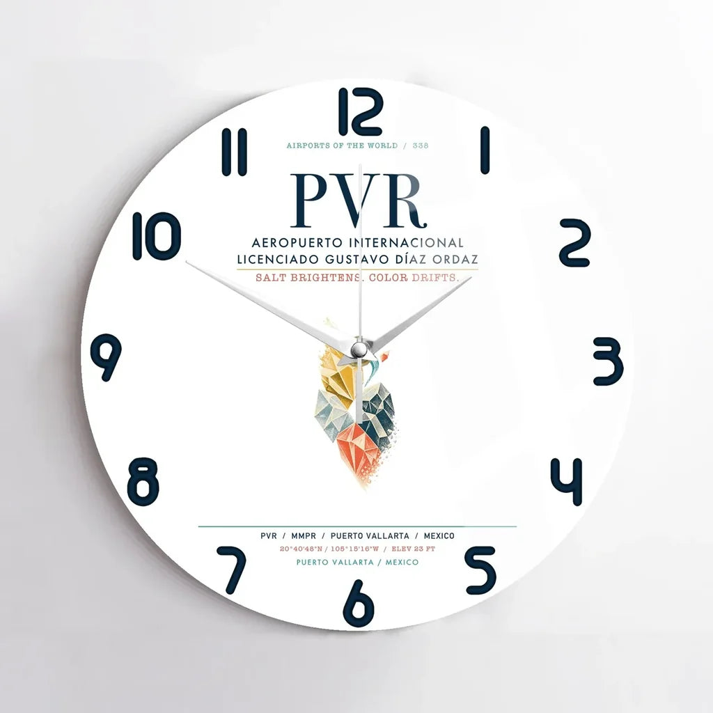 Aeropuerto Internacional Licenciado Gustavo Díaz Ordaz (PVR) design on white no frame wall clock