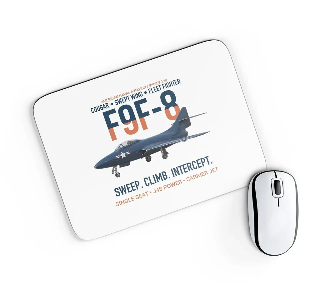 F9F-8 Cougar Swept Wing Carrier Fighter design on white rectangle mouse pad