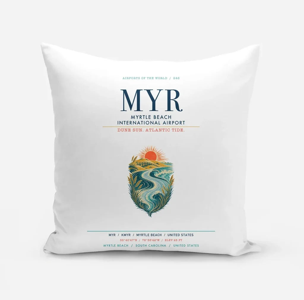 Myrtle Beach International Airport (MYR) design on white pillow