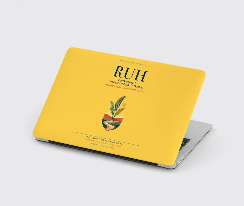 King Khalid International Airport (RUH) design on yellow MacBook case